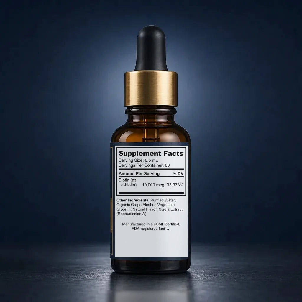 High-Potency 10,000 mcg Vegan Biotin Liquid Drops - Berry Flavor back label
