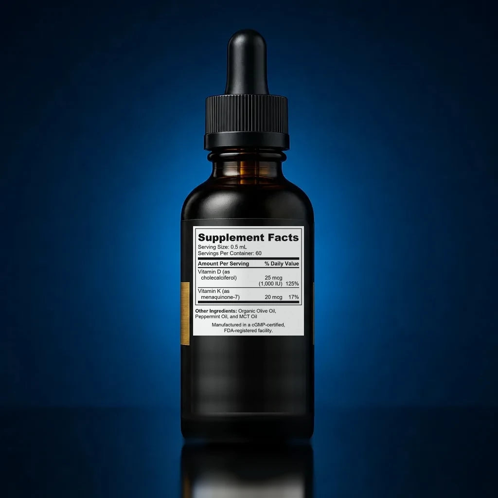 Kids Vitamin D3 + K2 (MK-7) Liquid Support in MCT & Olive Oil back label