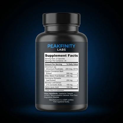 Blood Sugar Support Complex Capsules back label