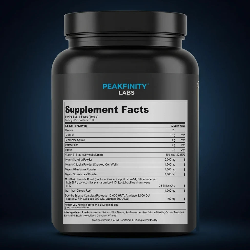 Daily Greens Superfood Powder with Probiotics - Mint back label