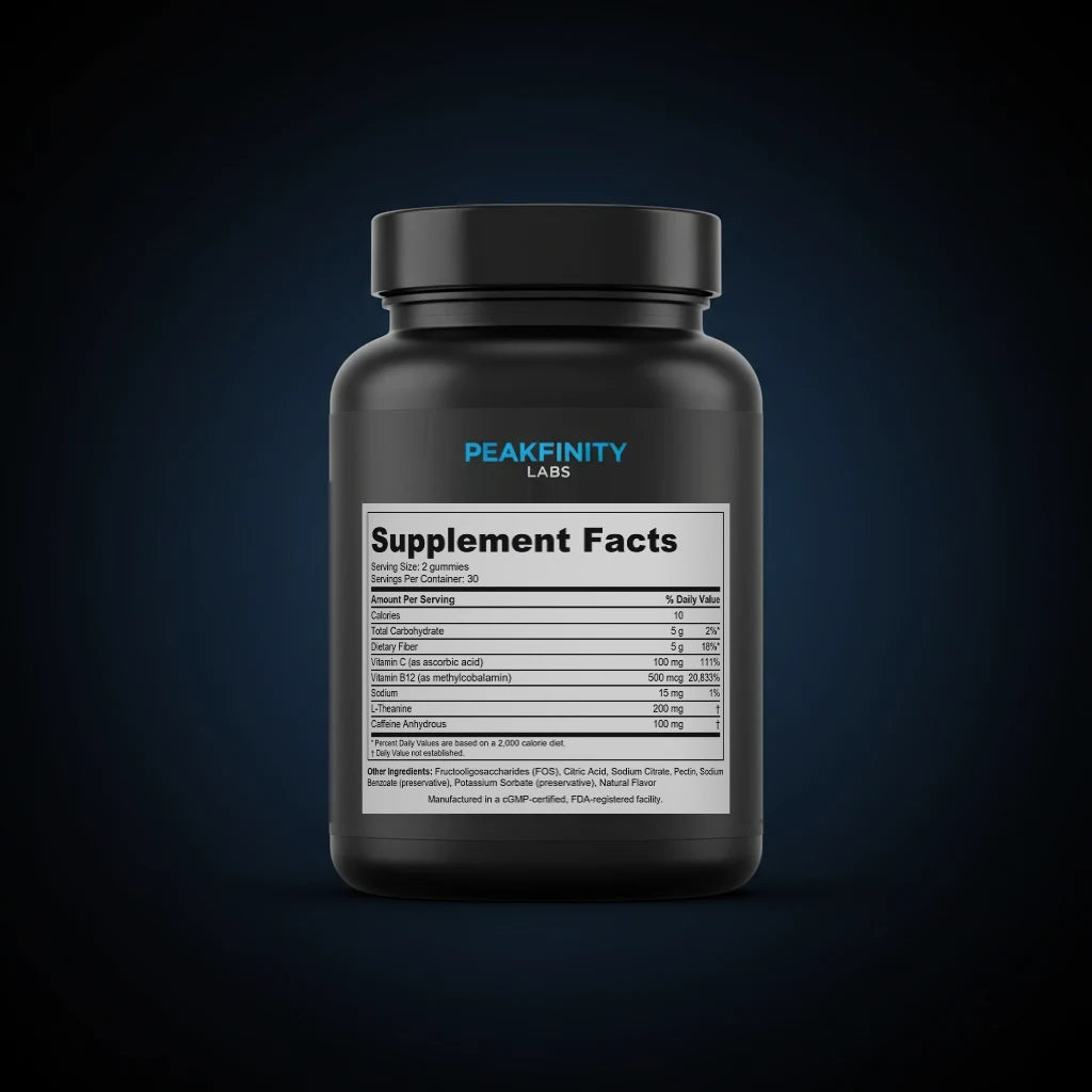 Focus Gummies with Caffeine, L-Theanine & B12 - Sour Apple back label