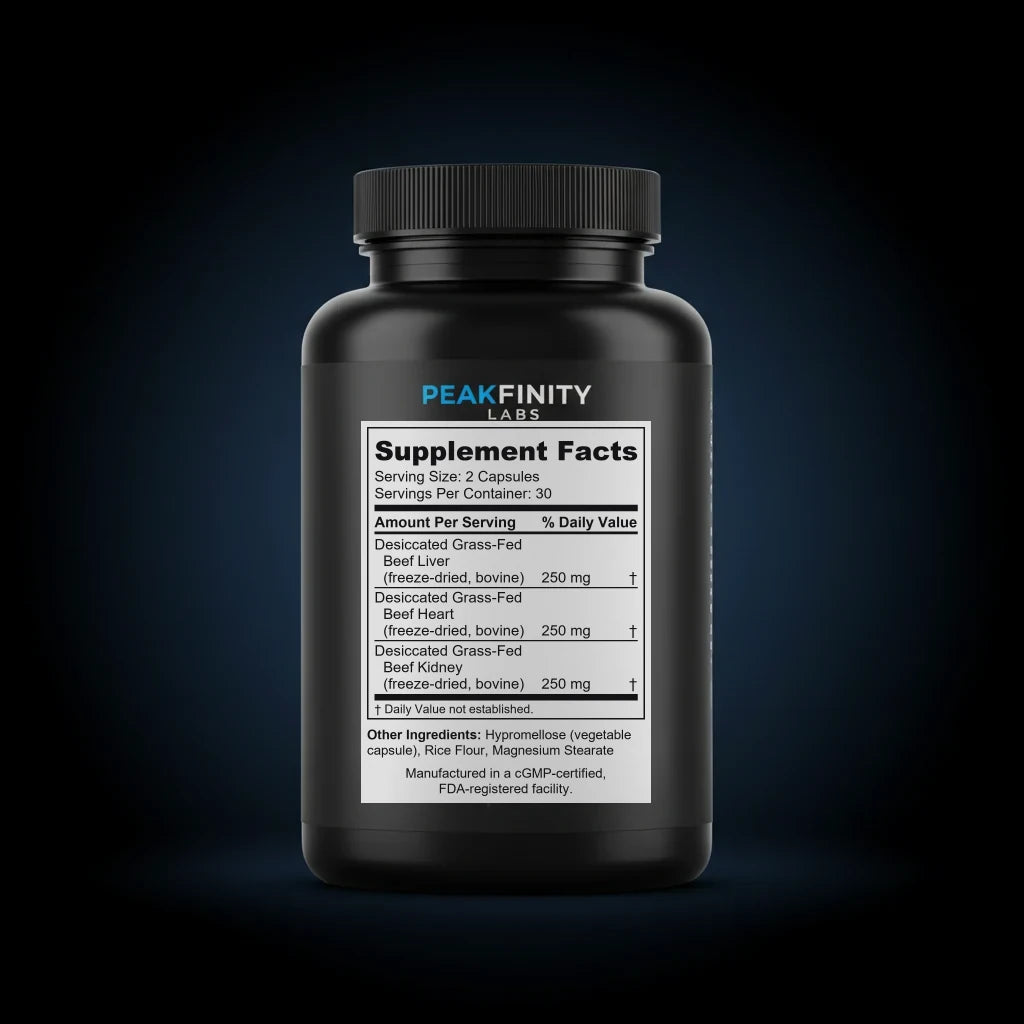 Grass-Fed Beef Organ Complex Capsules with Liver, Heart & Kidney back label