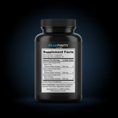 Grass-Fed Beef Organ Complex Capsules with Liver, Heart & Kidney back label