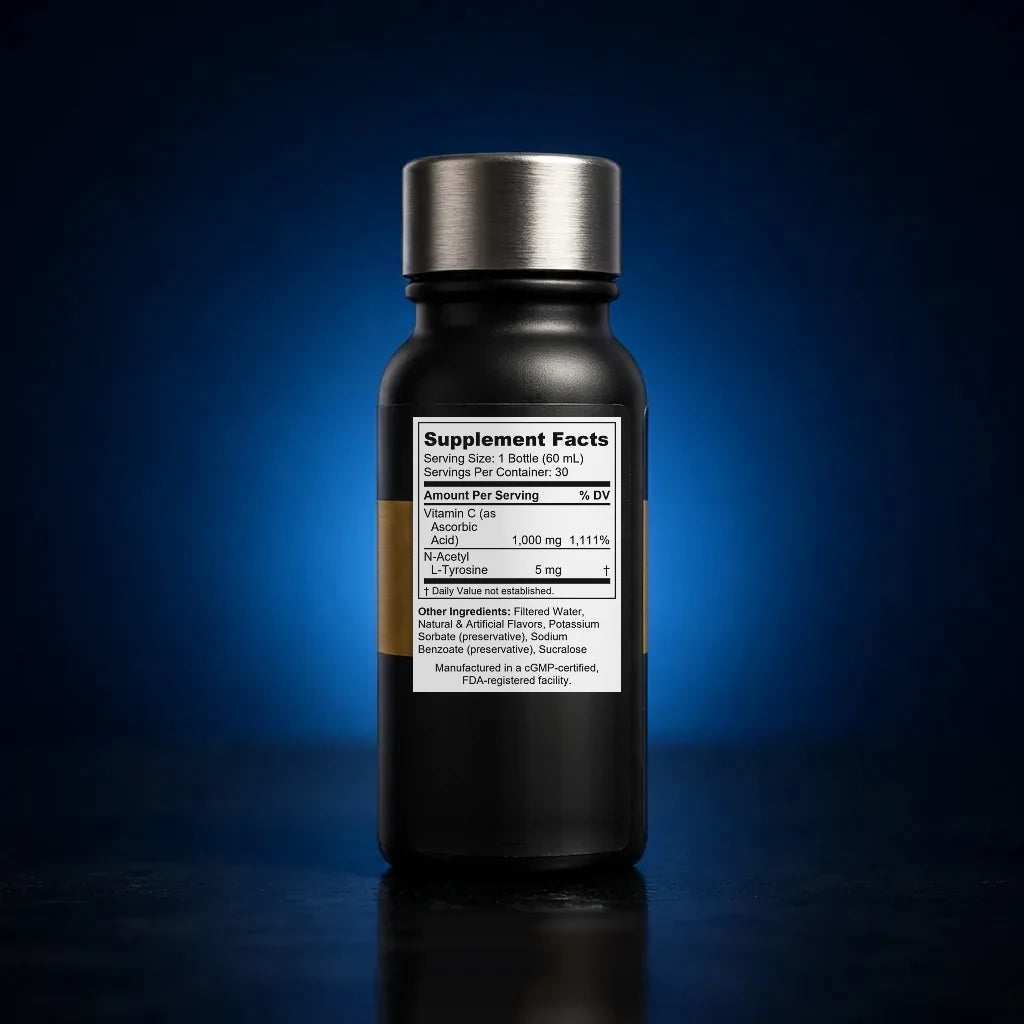 Immunity & Metabolism Liquid Supershot with Vitamin C & L-Tyrosine back label