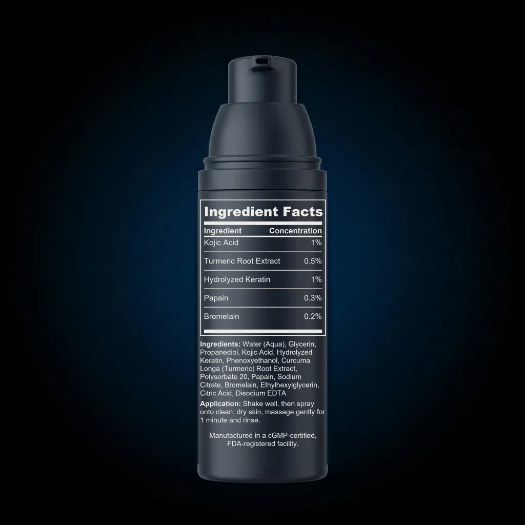 Kojic Acid Turmeric Keratin Peel Spray back label