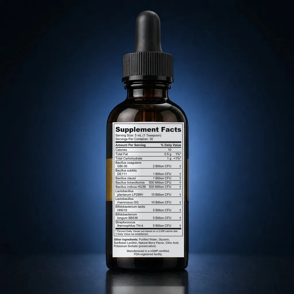 Liposomal 10-Strain Probiotic Liquid for Advanced Gut Health back label
