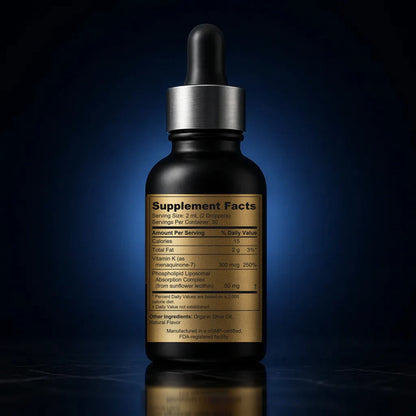 Liposomal Vitamin K2 300 mcg Liquid with Organic Olive Oil back label