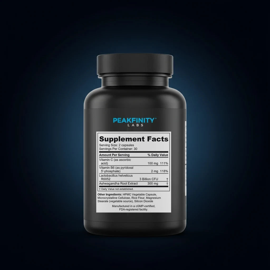 Mood Probiotic Capsules with L. helveticus & B. longum back label