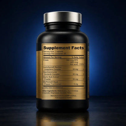 Multi-Strain Probiotic & Botanical Complex Capsules back label