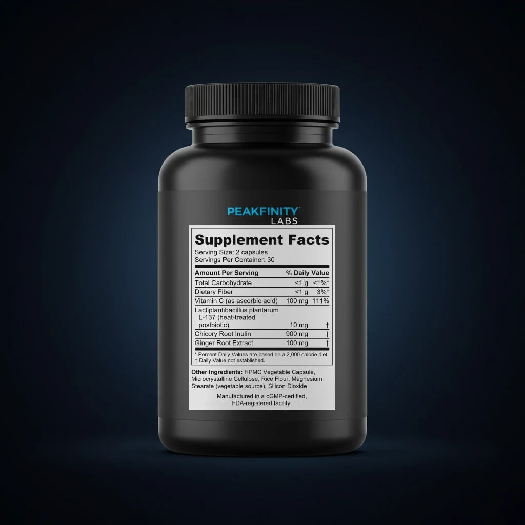 Postbiotic Immune & Gut Capsules with L. plantarum L-137 back label