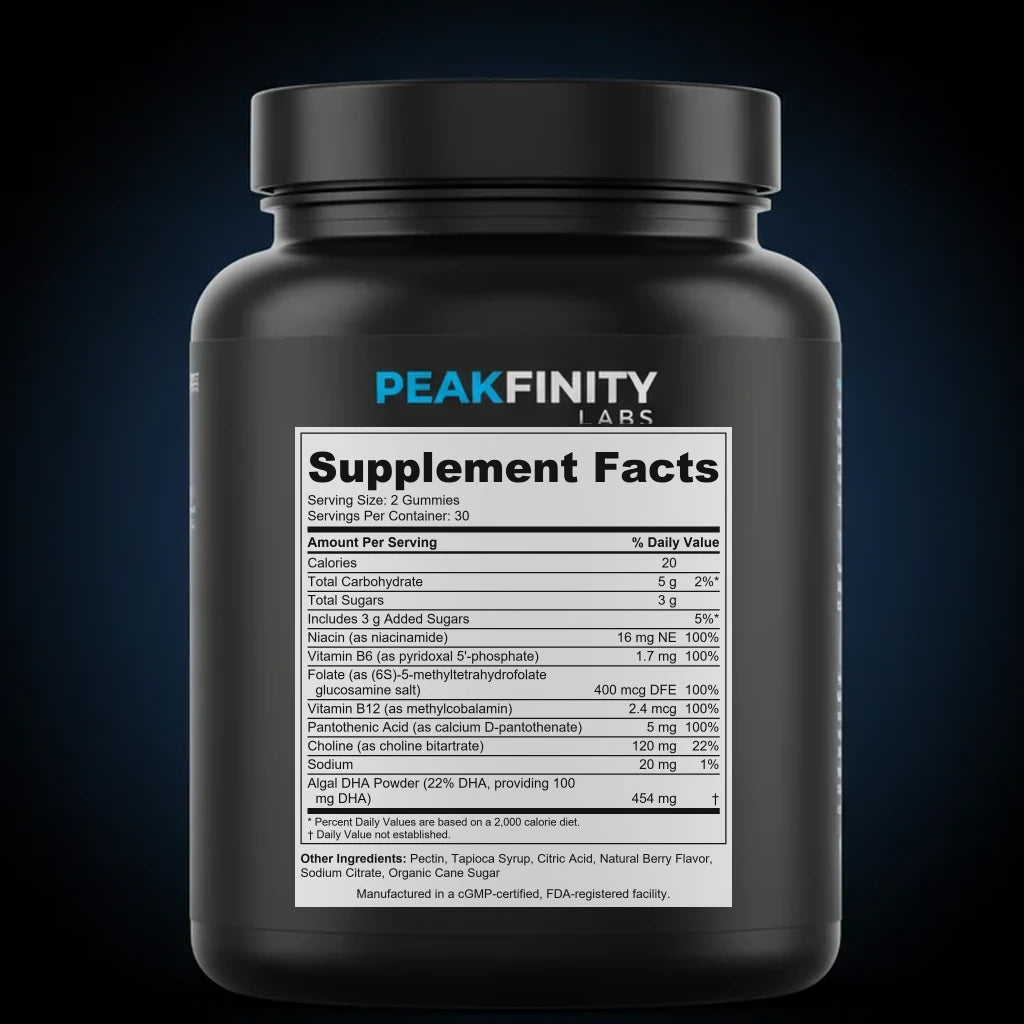Teen Focus & Study Gummies with Omega-3 & B Vitamins back label