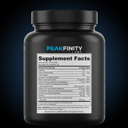 Teen Focus & Study Gummies with Omega-3 & B Vitamins back label