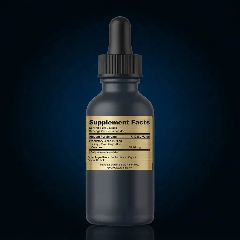 Vegan Micronutrient Liquid Drops with Purified Shilajit & Goji Berry back label